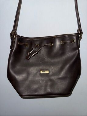 Vintage Guess Brown Leather Drawstring Shoulder Bag